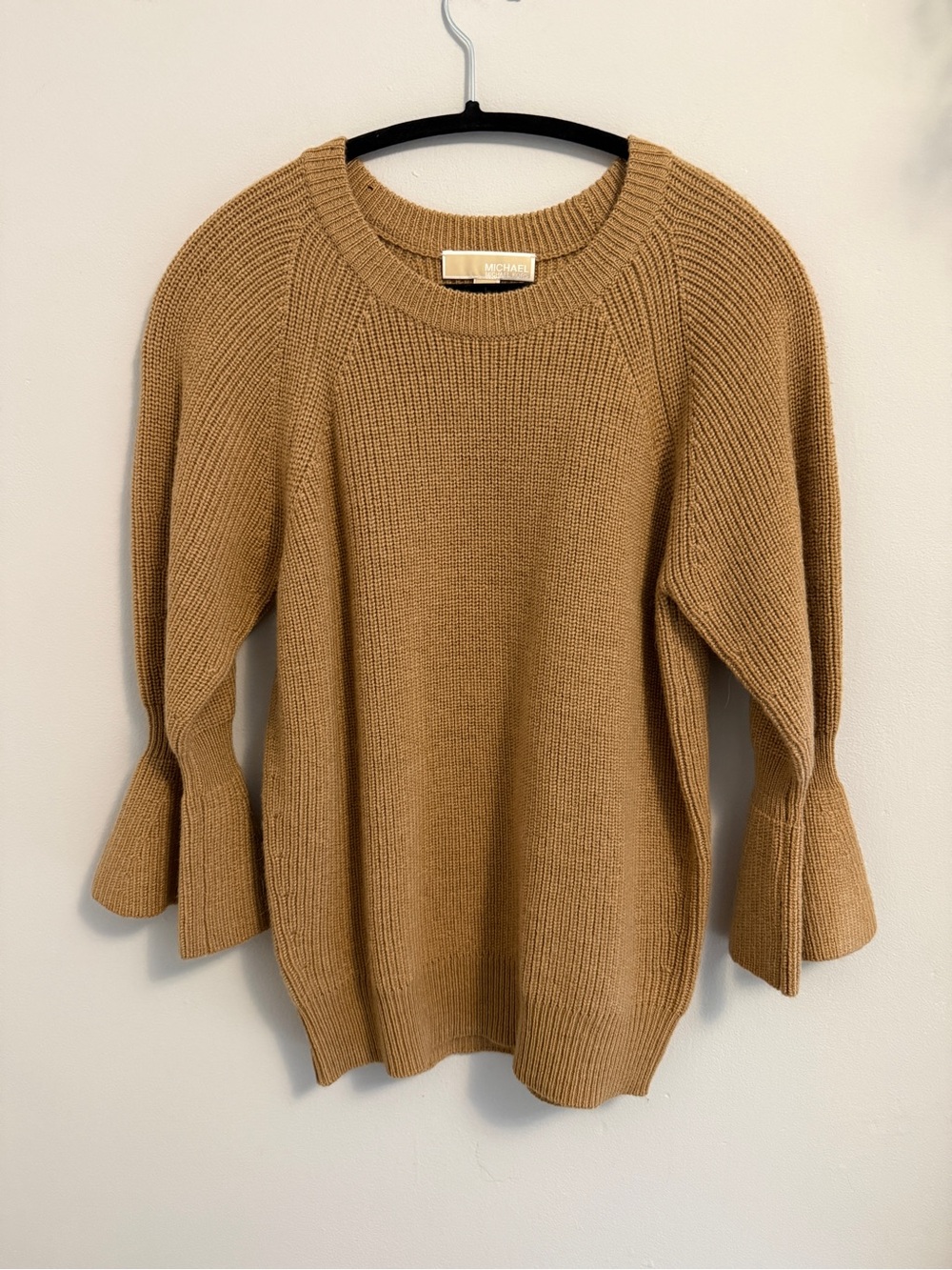 Michael Kors Camel Bell-Sleeve Crewneck Sweater
